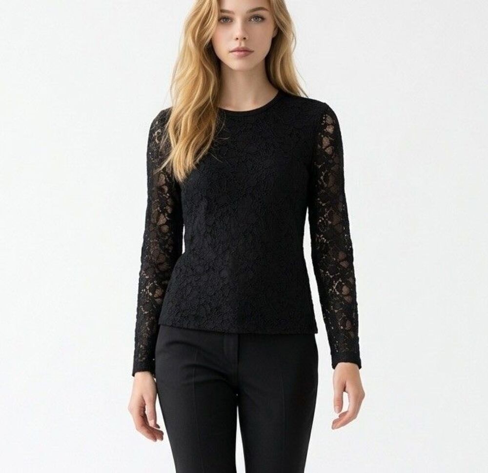 C C Couture Black Lace Top Size M Cotton Blend Washable